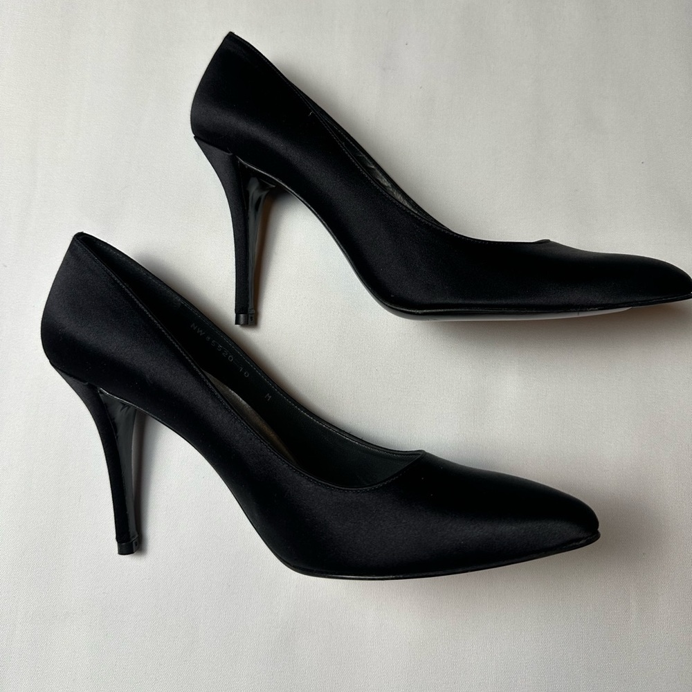 Stewart Weitzman black satin high heels. Never worn. Size 10